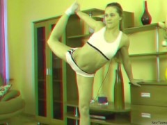 Flexibles Teenager Girl spielt mit dickem Dildo in 3D